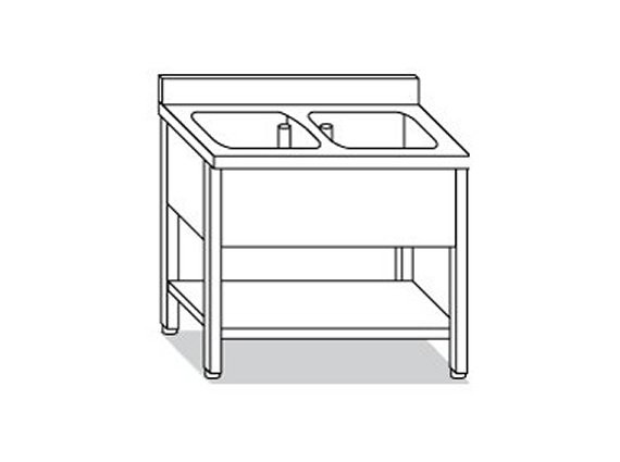 Lavello serie 60 due vasche con ripiano cm.100-140.